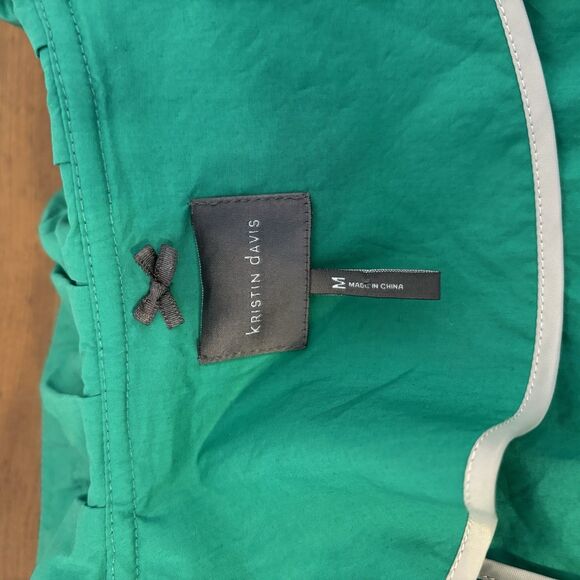 Kristin Davis Med Green Lightweight Trench Coat Style Jacket Ruffle Collar Belt - Picture 7 of 9